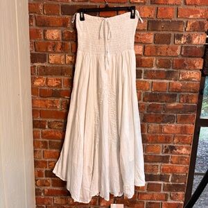 India Boutique womens smocked embroidered strapless midi dress white free size